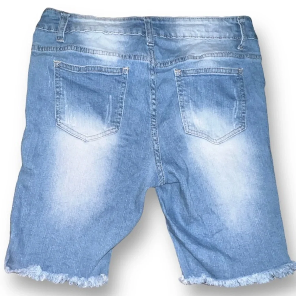 Cover Girl Distressed Denim Bermuda Jean Shorts High Waist Stretch Sz 11/12 EUC